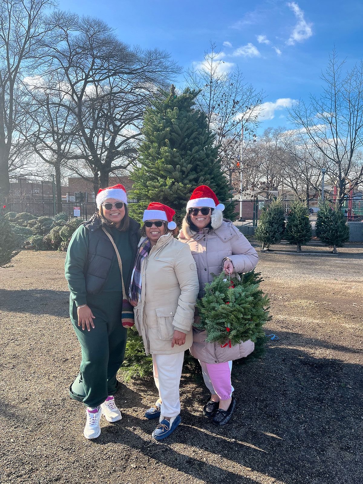 Family Christmas tree lot atmosphere